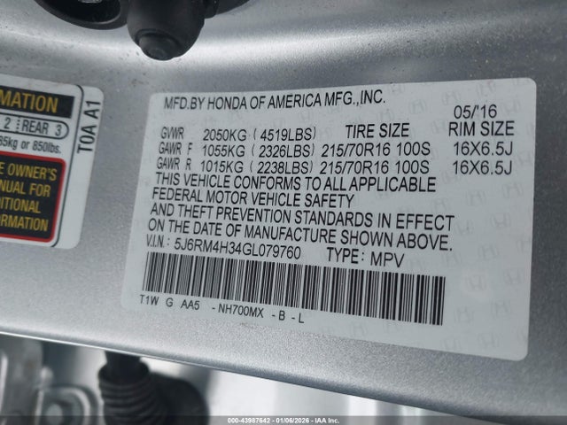 Honda CR-V LX 2016 5J6RM4H34GL079760 Image 9