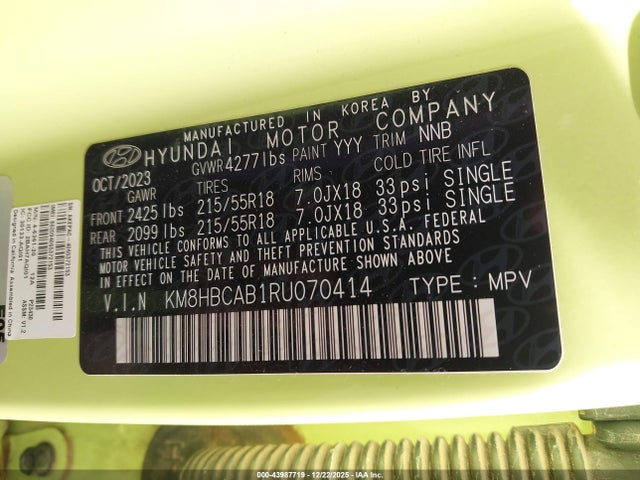 KM8HBCAB1RU070414 Hyundai Kona Sel