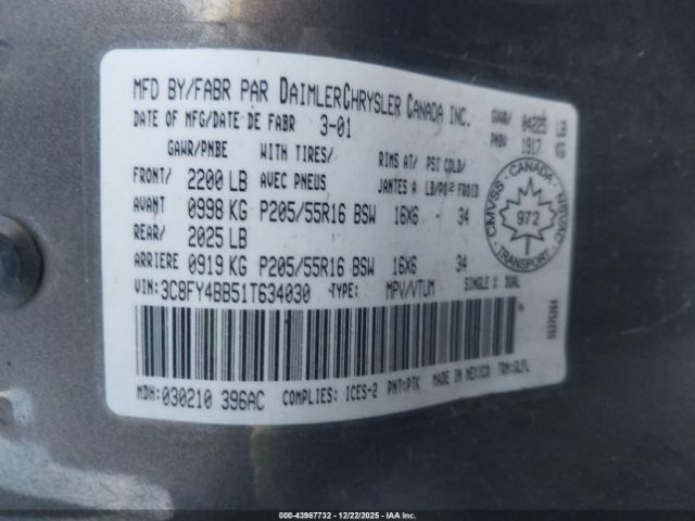 2001 CHRYSLER PT CRUISER 3C8FY4BB51T634030 Photo 8