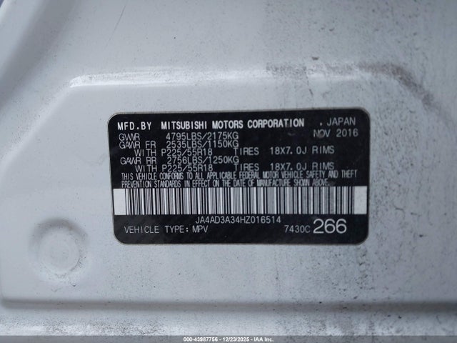 2017 MITSUBISHI OUTLANDER JA4AD3A34HZ016514 Photo 8