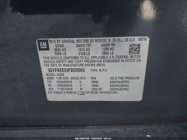 2015 CADILLAC SRX 3GYFNEE39FS509060 Photo 8