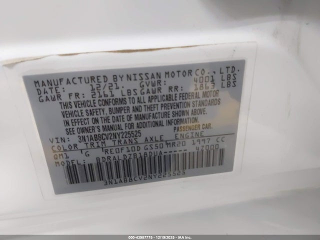 3N1AB8CV2NY225525 Nissan Sentra Sv Xtronic Cvt