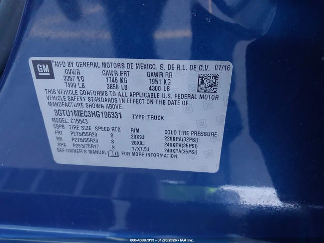 Продажа на аукционе авто 2017 Gmc Sierra 1500 Sle, vin: 3GTU1MEC3HG106331, номер лота: 43987913