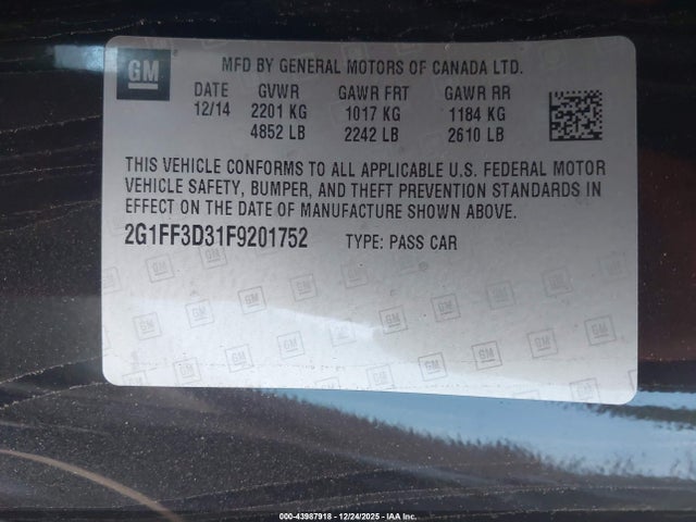 Chevrolet Camaro 2lt 2015 2G1FF3D31F9201752 Image 9