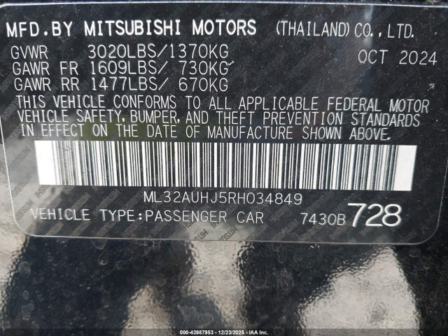 2024 MITSUBISHI MIRAGE ML32AUHJ5RH034849 Photo 8