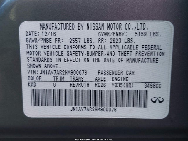 JN1AV7AR2HM900076 Infiniti Q50 HYBRID