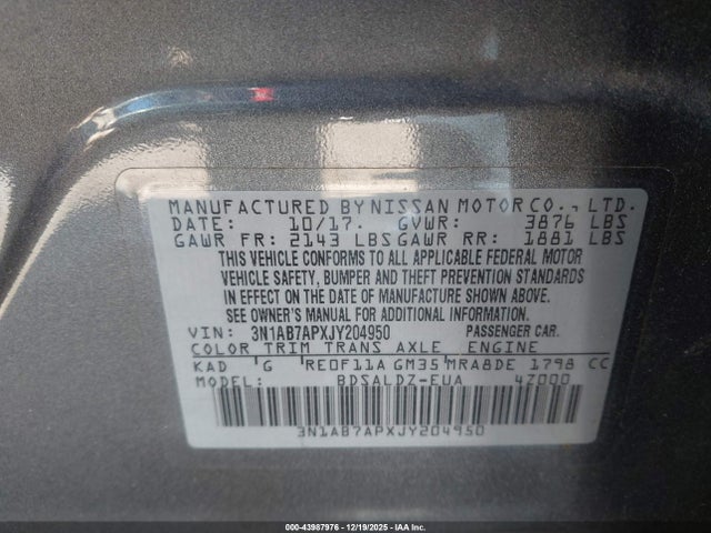 3N1AB7APXJY204950 Nissan SENTRA SV