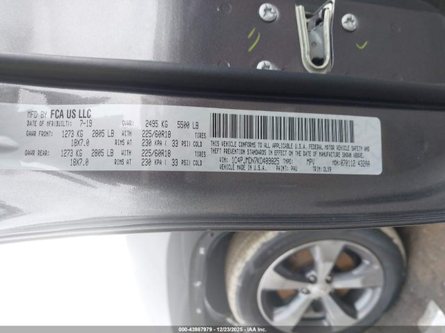 Aukcja sprzedaży 2019 Jeep Cherokee Limited 4x4, vin: 1C4PJMDN7KD489825, numer aukcji: 43987979
