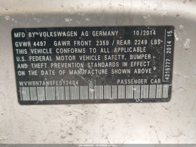 2015 VOLKSWAGEN CC WVWBN7AN6FE813464 Photo 8