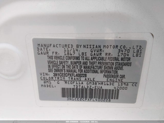 Nissan Versa Note S (sr)/s Plus/sl/sr/sv 2015 3N1CE2CPXFL400228 Image 9