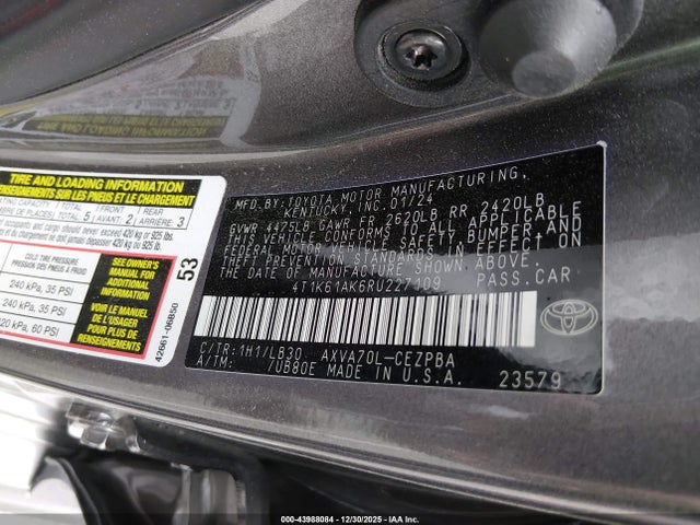 4T1K61AK6RU227109 Toyota CAMRY XSE