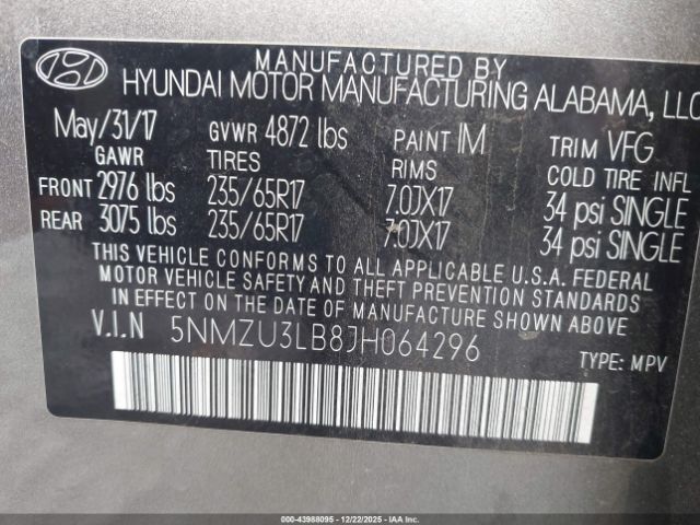 2018 HYUNDAI SANTA FE SPORT 5NMZU3LB8JH064296 Photo 8