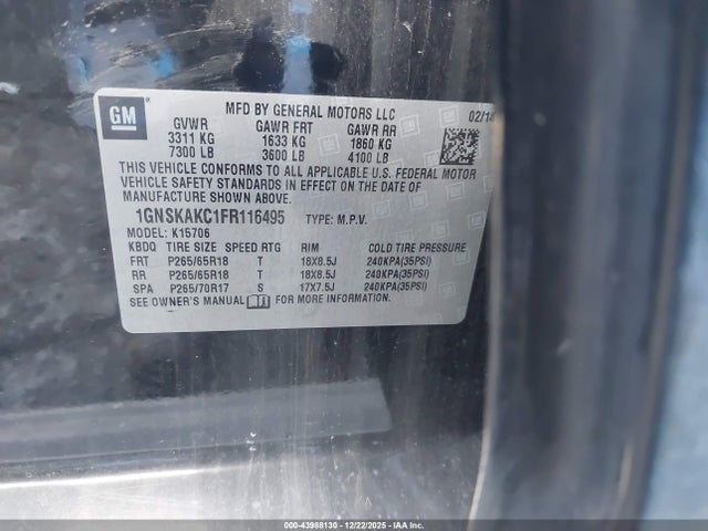 1GNSKAKC1FR116495 Chevrolet Tahoe Ls