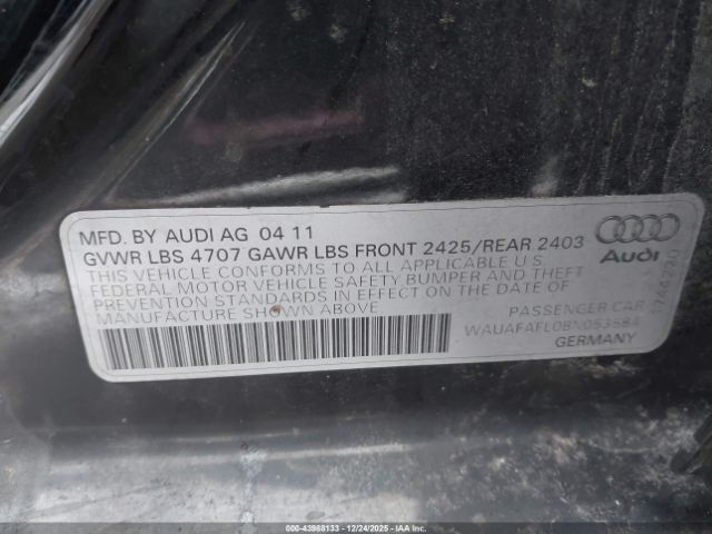 2011 AUDI A4 WAUAFAFL0BN053584 Photo 8