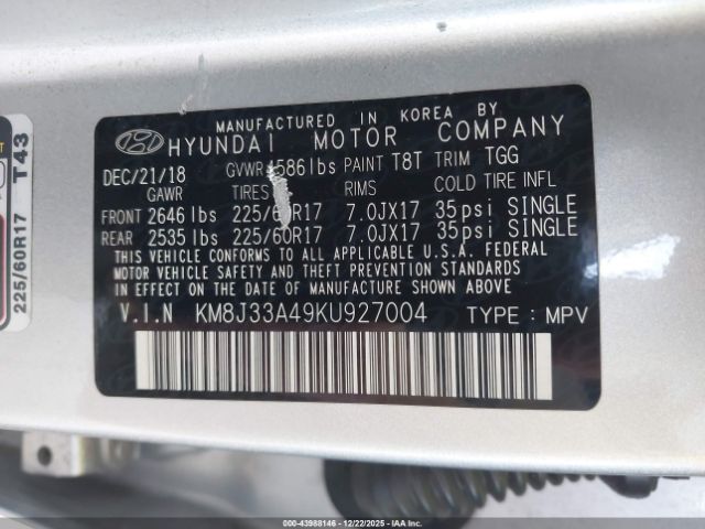 2019 HYUNDAI TUCSON KM8J33A49KU927004 Photo 8