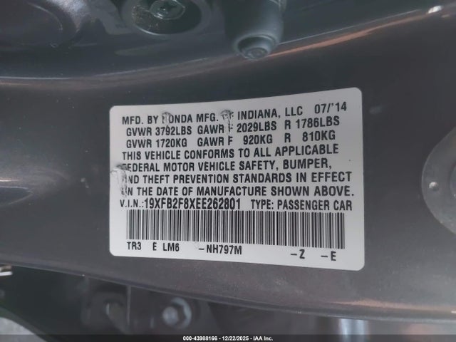 19XFB2F8XEE262801 Honda CIVIC EX