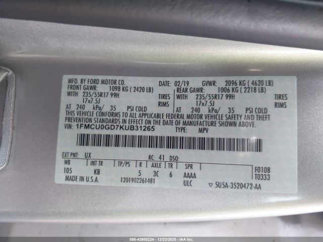 2019 FORD ESCAPE 1FMCU0GD7KUB31265 Photo 8