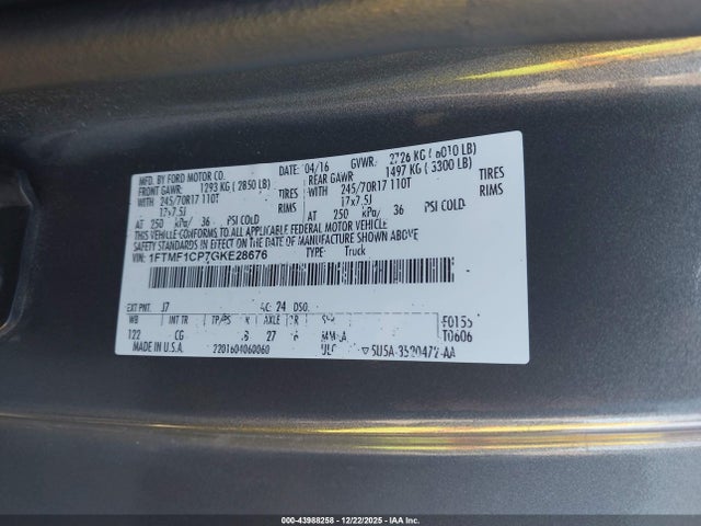 Ford F-150 Xl 2016 1FTMF1CP7GKE28676 Image 9