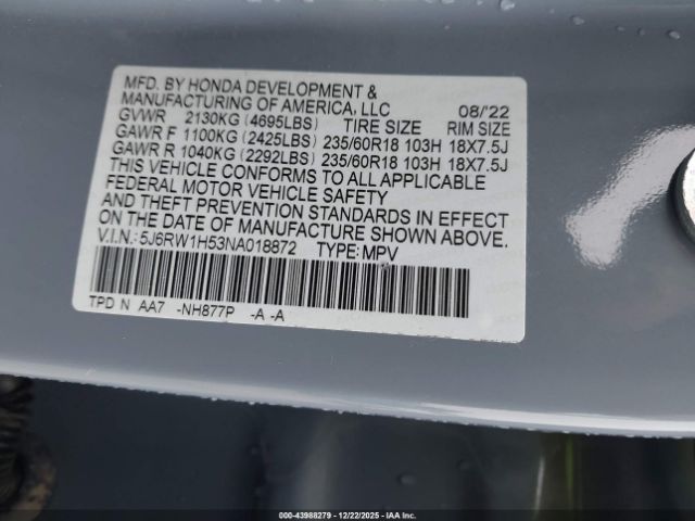 2022 HONDA CR-V 5J6RW1H53NA018872 Photo 8