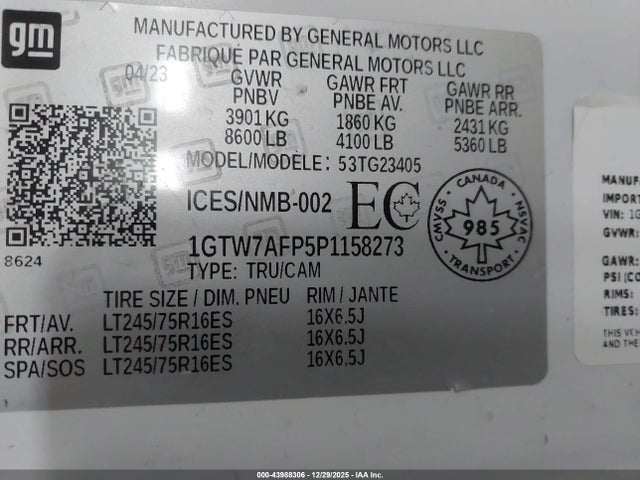 2023 Gmc Savana 2500 Work Van მანქანა იყიდება აუქციონზე, vin: 1GTW7AFP5P1158273, აუქციონის ნომერი: 43988306