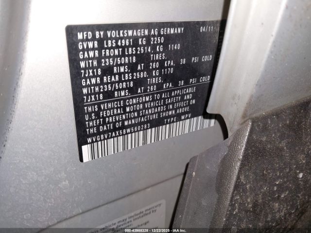 2011 VOLKSWAGEN TIGUAN WVGBV7AX5BW560283 Photo 8