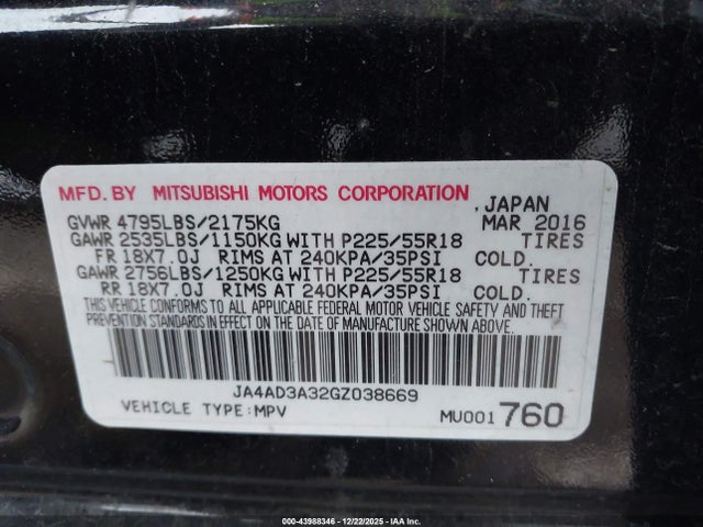 2016 MITSUBISHI OUTLANDER JA4AD3A32GZ038669 Photo 8