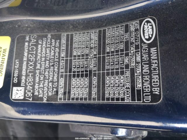 2020 LAND ROVER DISCOVERY SPORT SALCT2FXXLH834067 Photo 8