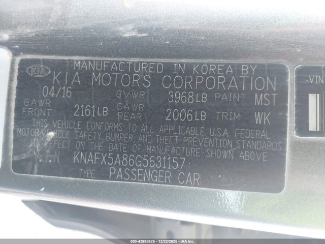 KNAFX5A86G5631157 KIA FORTE EX