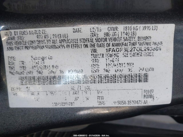 Ford FOCUS S 2016 1FADP3E27GL293869 Image 9