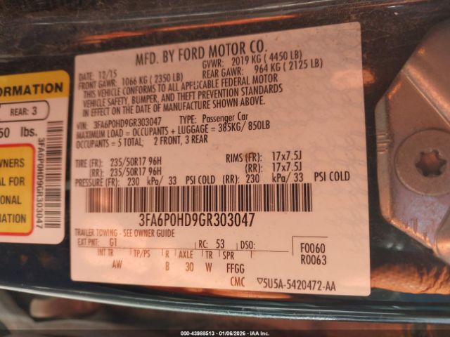 2016 FORD FUSION 3FA6P0HD9GR303047 Photo 8