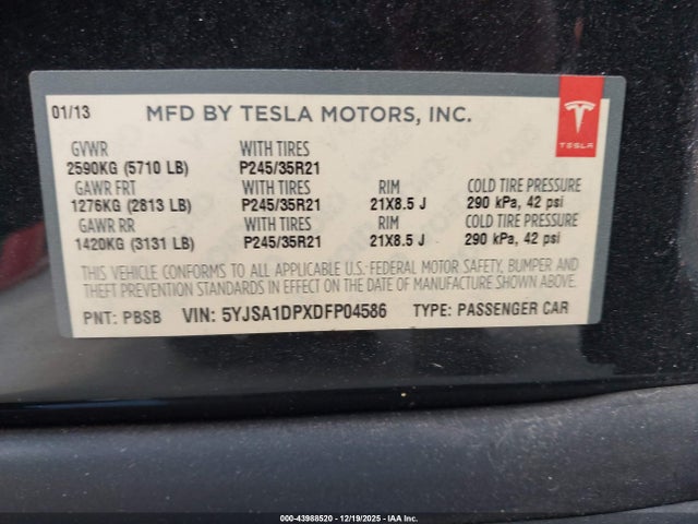 2013 TESLA MODEL S 5YJSA1DPXDFP04586 Photo 8
