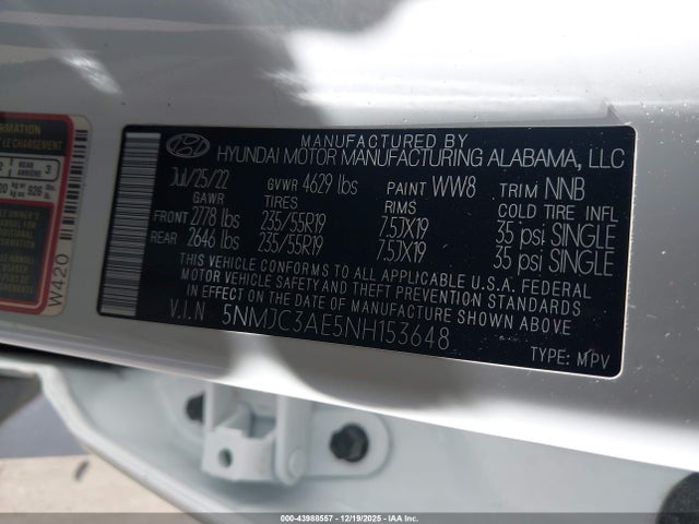 2022 HYUNDAI TUCSON 5NMJC3AE5NH153648 Photo 8