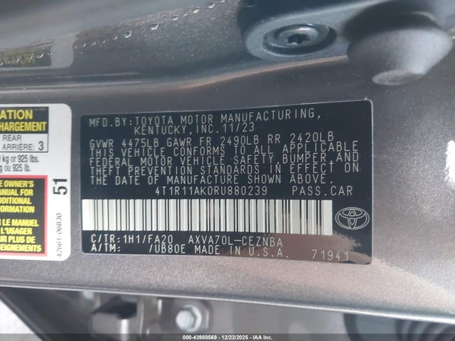 4T1R11AK0RU880239 Toyota CAMRY LE