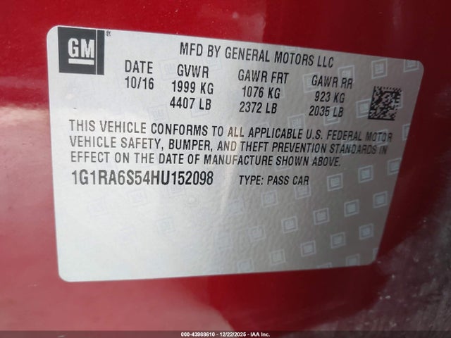 1G1RA6S54HU152098 Chevrolet VOLT LT