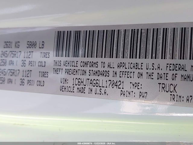 2020 JEEP GLADIATOR 1C6HJTAG6LL170421 Photo 8