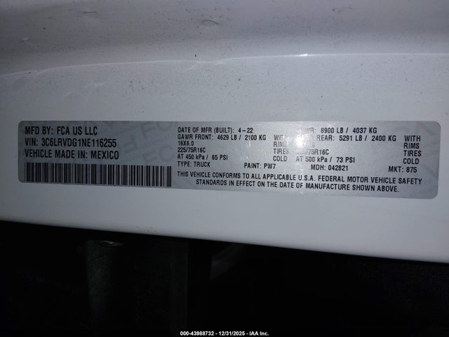 3C6LRVDG1NE116255 RAM Promaster 2500 High Roof 159 Wb