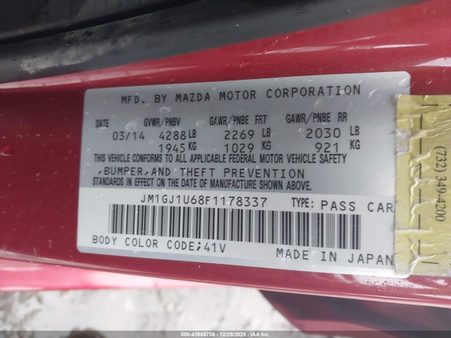 Aukcja sprzedaży 2015 Mazda Mazda6, vin: JM1GJ1U68F1178337, numer aukcji: 43988736