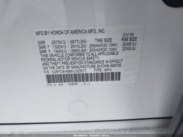 2019 ACURA MDX 5J8YD4H88KL023571 Photo 8