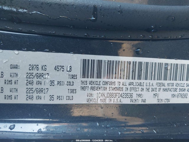 Jeep Compass Sport 2015 1C4NJDBB3FD423536 Image 9