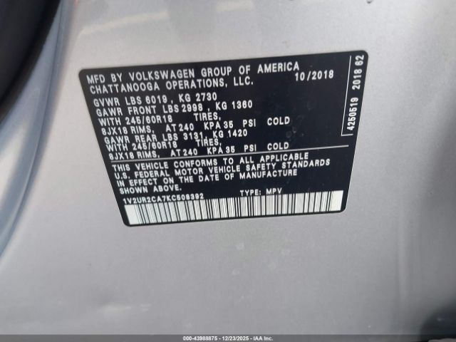 2019 VOLKSWAGEN ATLAS 1V2UR2CA7KC508392 Photo 8