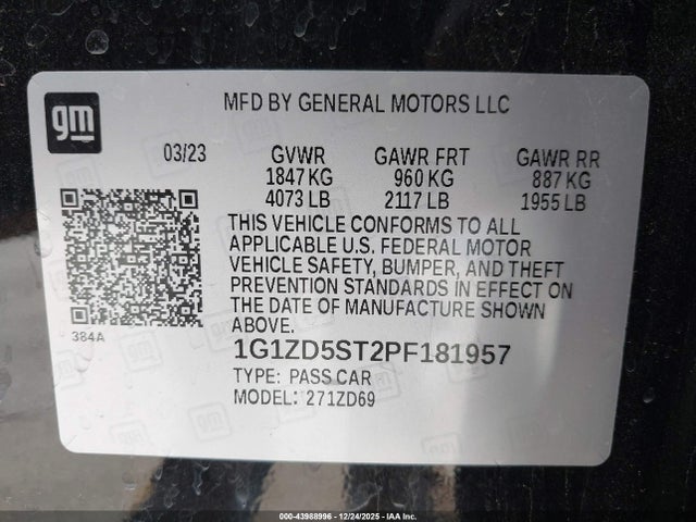 1G1ZD5ST2PF181957 Chevrolet Malibu Fwd 1lt