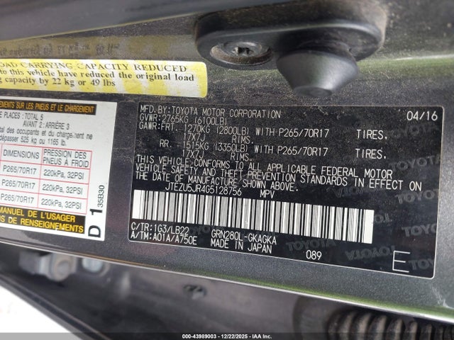 JTEZU5JR4G5128756 Toyota 4runner Sr5 Premium