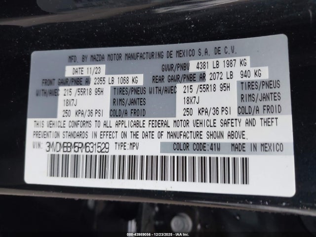 43989056 :رقم المزاد ، 3MVDMBBM5RM631529 vin ، 2024 Mazda Cx-30 2.5 S Select Sport مزاد بيع