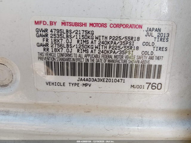 2014 MITSUBISHI OUTLANDER JA4AD3A3XEZ010471 Photo 8