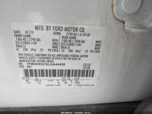 1FM5K8GC6LGA44428 Ford Explorer St