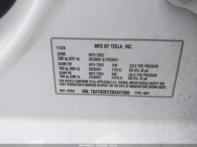 2025 TESLA MODEL Y 7SAYGDEFXSA347066 Photo 8