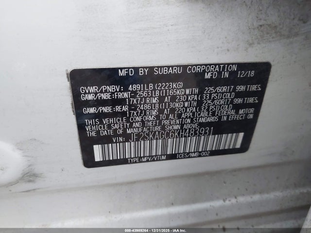 Subaru Forester Premium 2019 JF2SKAGC6KH483931 Image 9