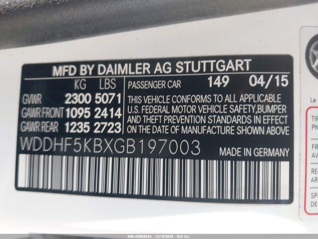 WDDHF5KBXGB197003 Mercedes-Benz E 350