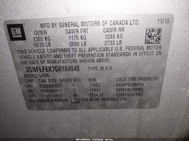 Chevrolet EQUINOX LT 2016 2GNFLFEK7G6184943 Image 9