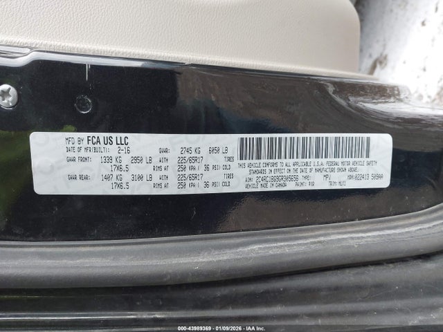 2016 Chrysler Town & Country Touring მანქანა იყიდება აუქციონზე, vin: 2C4RC1BG9GR305656, აუქციონის ნომერი: 43989369